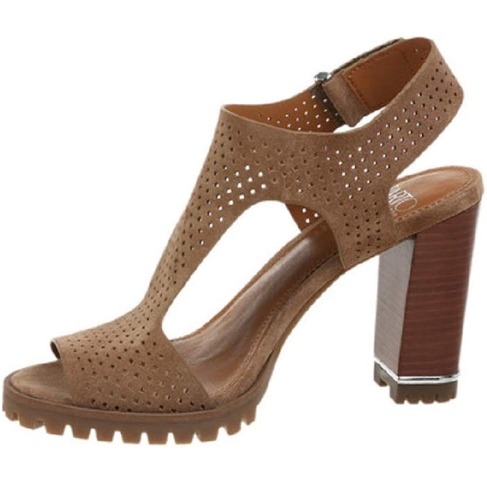 FRANCO SARTO ALLISTER PLATFORM SANDAL, Taupe, Perforated, Block Heel, 9.5 NEW